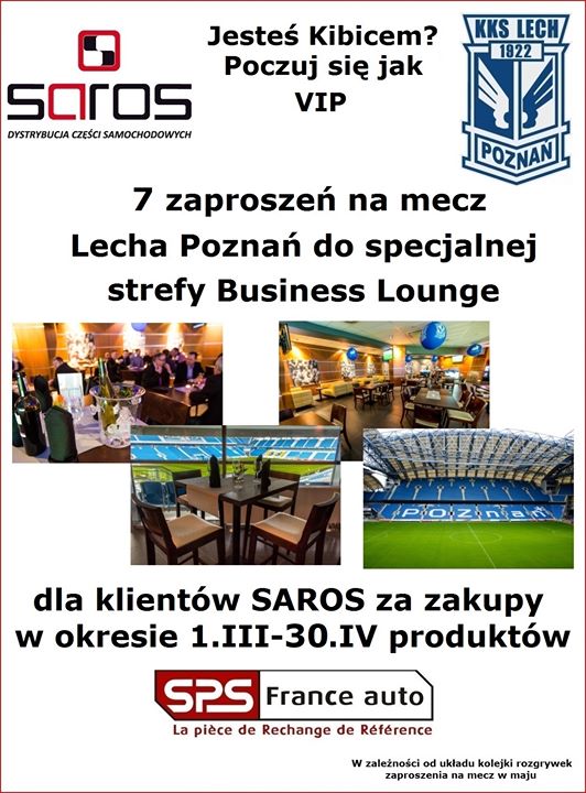 Uwaga 7 zaproszeń na mecz LECHA Poznań - szczegóły w ulotce ! #LECHPOZNAN #SPSFRANCEAUTO #SAROS #VIP